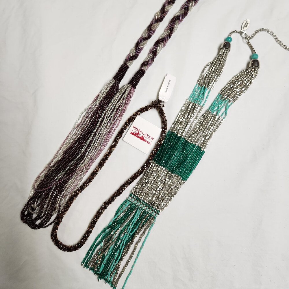 SEED BEAD NECKLACES, LOT OF 3, Himalayan gems, Fringe, Rope/Braid - Picture 8 of 12